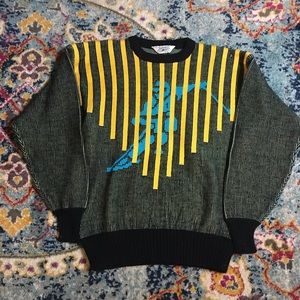 Vintage Abstract Wool Sweatshirt Polo Ski Style